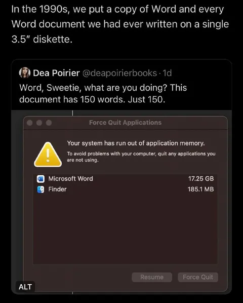 Word Document Uses All the Memory