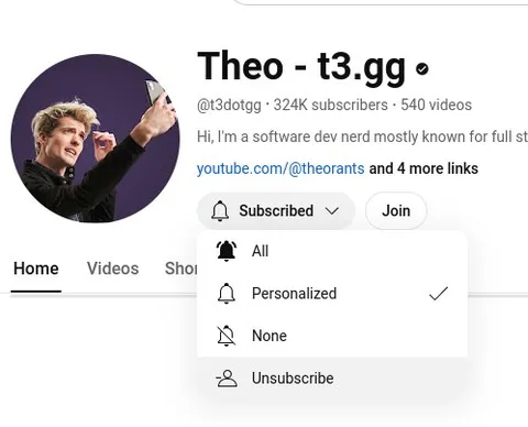 Theo T3.gg Notification Menu