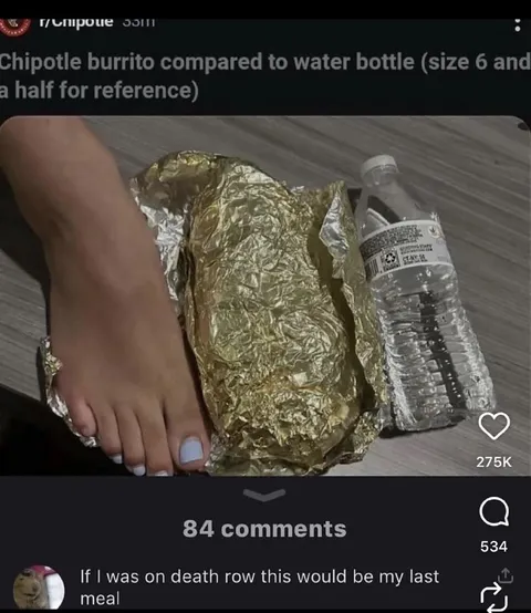 Chipotle Burrito Compared to Water Bottle