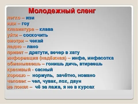 Молодежный сленг переводчик