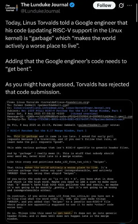 Linus Torvalds Rejects Garbage Code