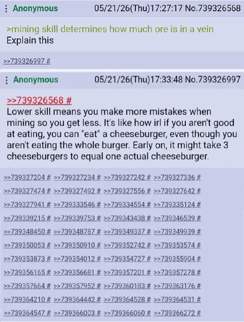 Mining Skill Cheeseburger Explanation
