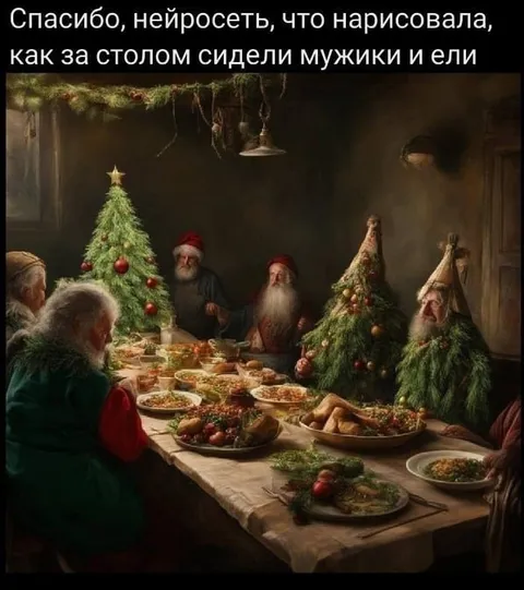 Нейросеть нарисовала мужиков за столом