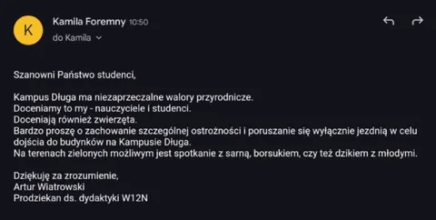 Uwaga na dziki na kampusie