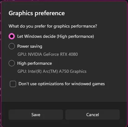 Windows Graphics Preference Confusion