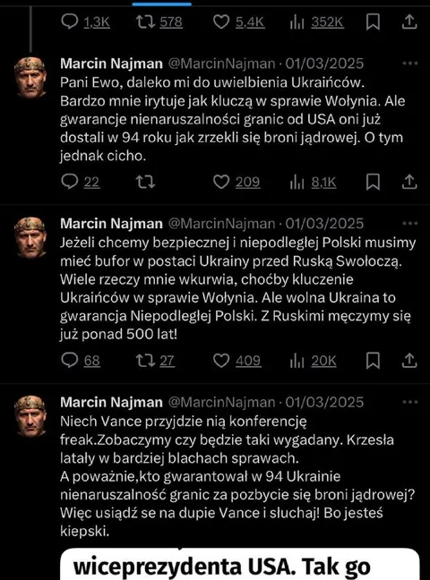 Najman o Ukrainie i Vance’ie