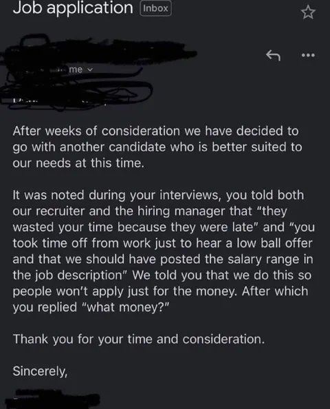 What money? Rejection Email