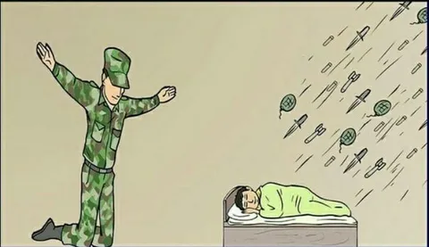 Солдат защищает спящего