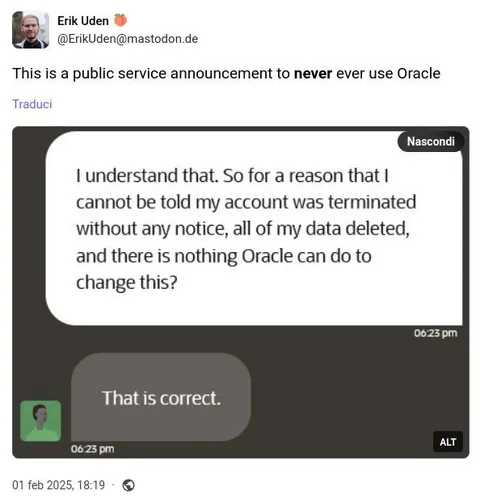 Oracle Account Termination