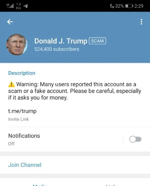 Fake Donald Trump Telegram Channel
