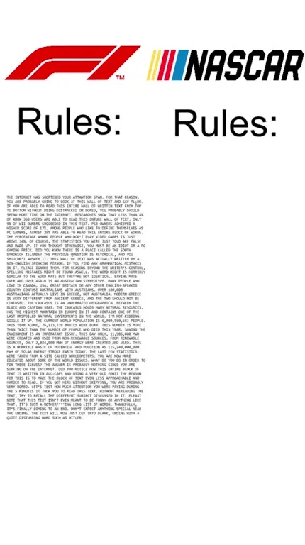 NASCAR Rules Wall of Text