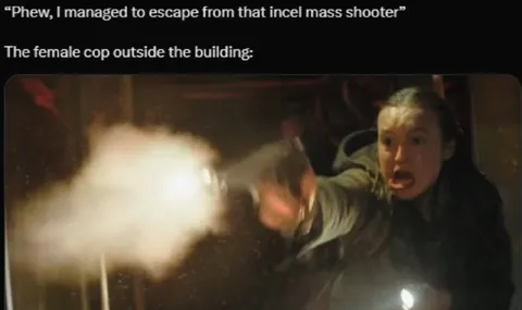 Female Cop Outside the Building