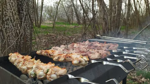 Шашлык в весеннем лесу