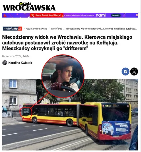 Kierowca autobusu robi drift
