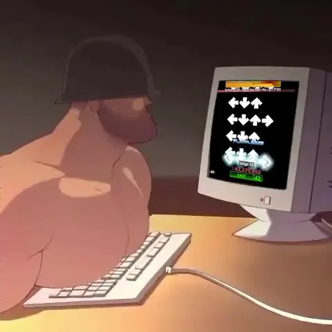 Мужик играет в ритм-игру