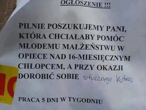 Pilnie poszukujemy pani do opieki