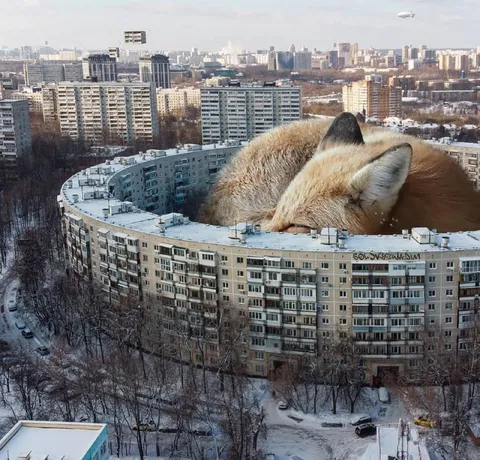 Лиса уснула на крыше