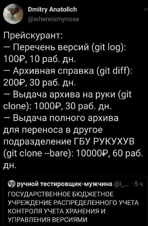 Прейскурант на Git-услуги