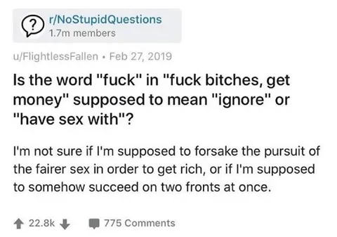 Fuck Bitches, Get Money Confusion