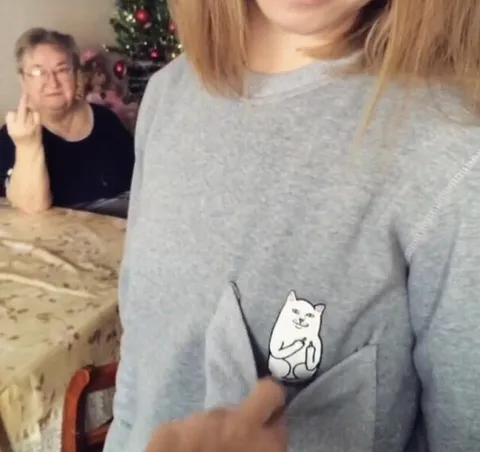 Бабушка показывает средний палец