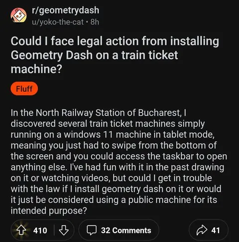 Geometry Dash on a Train Ticket Machine