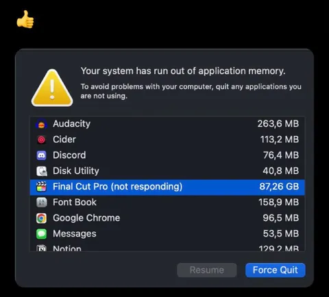 Final Cut Pro Eats All Memory