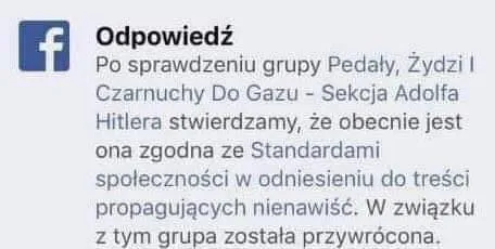 Facebook przywraca grupę pełną nienawiści