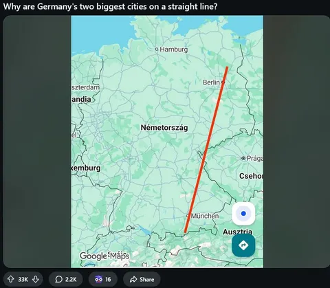 Germany's Cities on a Straight Line
