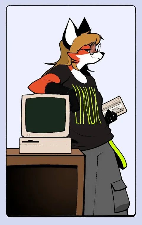 Linux Fox With Vintage Computer