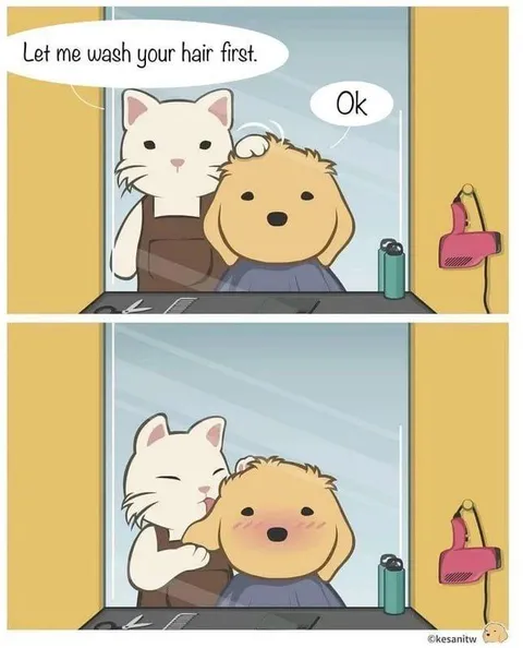 Cat Washes Dog's Hair