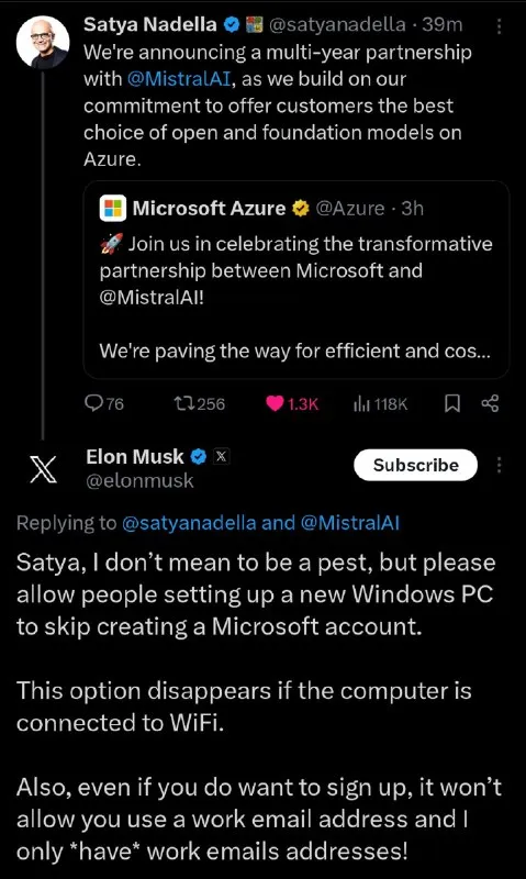 Elon Musk skips Microsoft account
