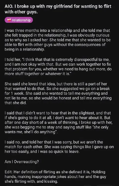 Broke Up Over Flirting
