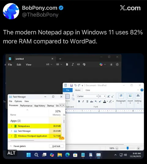 Windows 11 Notepad RAM Problem