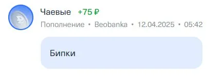 Чаевые за Бипки