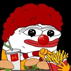 Клоун жадно ест фастфуд