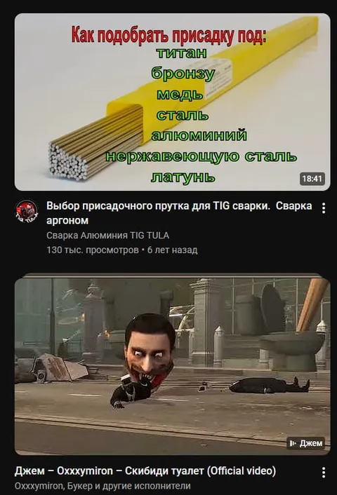 Рекомендации YouTube: сварка и Джем