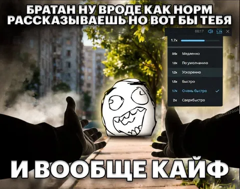 Братан рассказываешь на скорости 1.7x