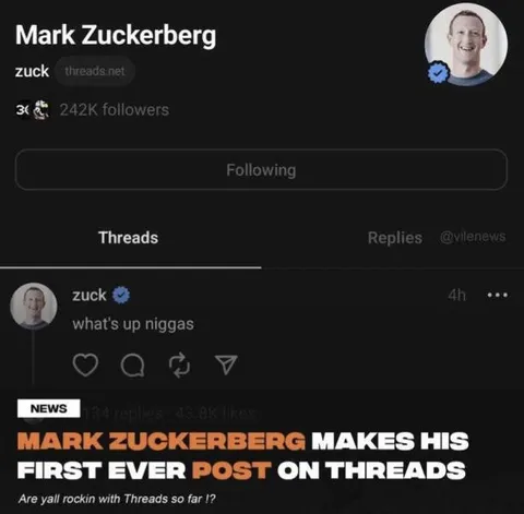 Zuckerberg's First Threads Post