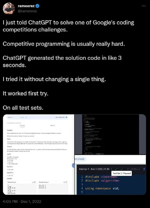 ChatGPT Solves Coding Challenge First Try