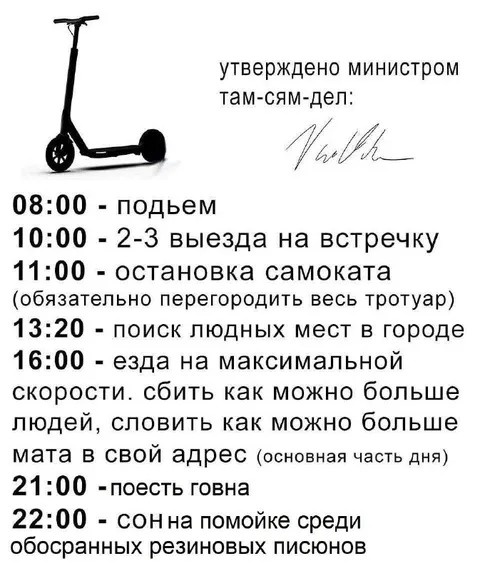 Распорядок дня самокатчика
