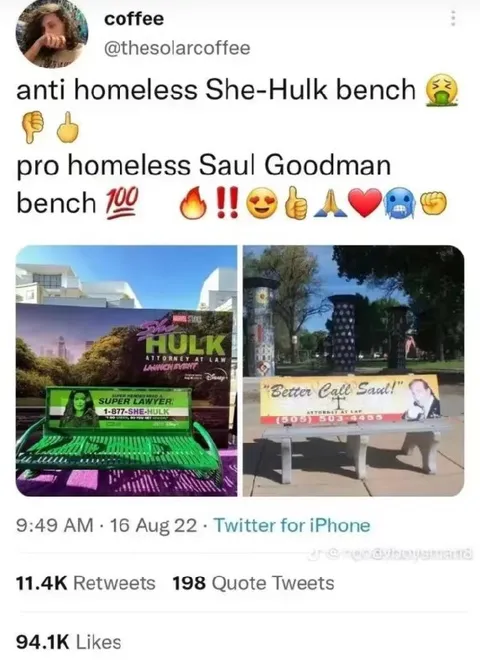Anti-Homeless She-Hulk Bench
