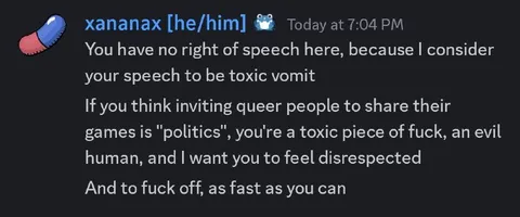 Toxic Gatekeeping Discord Message