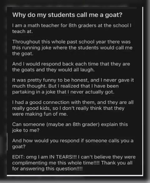 Teacher Thinks GOAT Means Animal