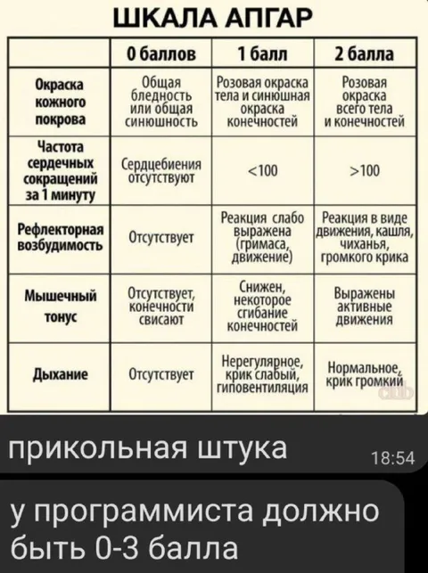 Шкала Апгар для программиста