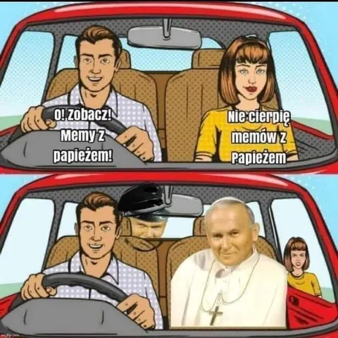 Memy z papieżem w samochodzie