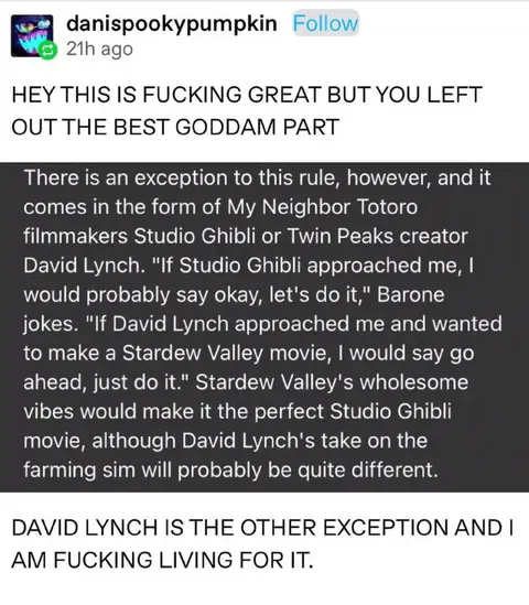 David Lynch Stardew Valley Movie