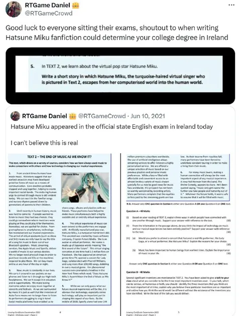 Hatsune Miku Exam Question