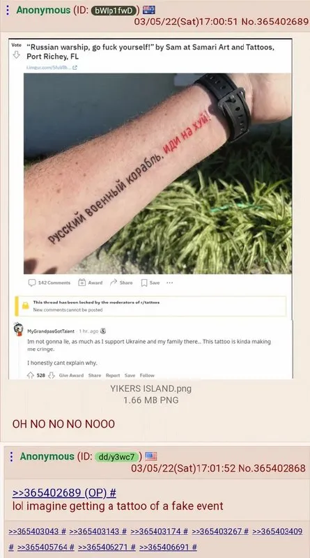 Russian Warship Tattoo Backfire