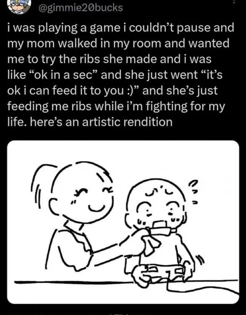 Mom Feeds Ribs During Gaming