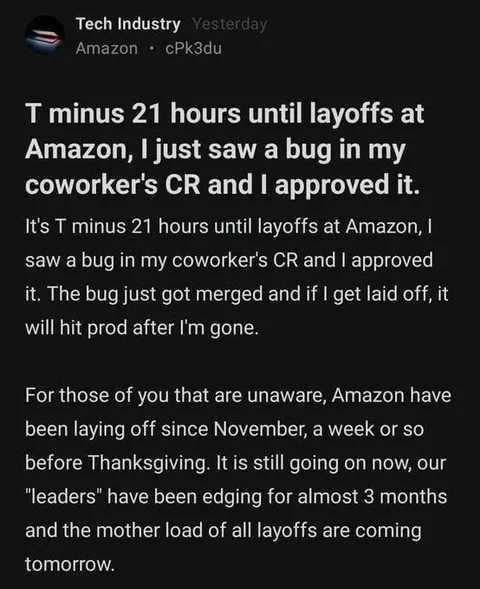 Approved Bug Before Amazon Layoffs